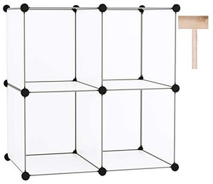 lot 41822 image: C&AHOME Cube Storage Organizer, 4-Cube Shelving Units, DIY Closet Storage, Modular Book Shelf, Ideal for Bedroom, Living Room, Office, 24.8L x 12.4W x 24.8H Translucent White
