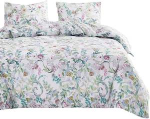 lot 41824 image: Wake In Cloud - Light Purple Floral Comforter, Lilac Flowers Green Leaves Botanical Plant Pattern Printed on White, Soft Microfiber