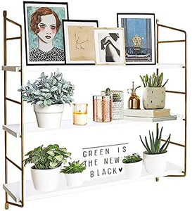 lot 41828 image: Shelving Bedroom Living Room Shelfs Kitchen 3 Tier Bookshelf 24 Inch Modern White and Copper - may not be correct stock photo