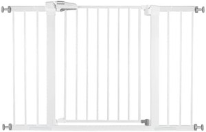 lot 41832 image: BABELIO Metal Baby Gate Dog Gate 29-48 Inch Extra Wide Pet Gate for Stairs & Doorways, Pressure Mounted Walk Thru Child Gate with Door, NO Need Tools NO Drilling, with Wall Cups