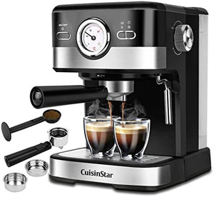 lot 41841 image: Cuisinstar Espresso MachineExpresso Maker Machine With Milk Frother Wand Combo -1100 W Fast Heating Coffee Maker with 1.5L Removable Water Tank For Espresso Latte Cappuccino Macchiato - looks as though its been used