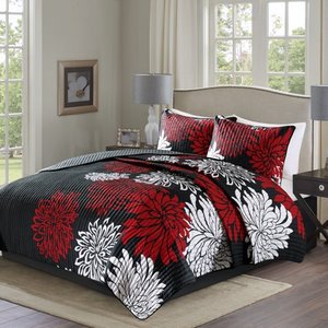 lot 42009 image: Comfort Spaces Enya 3 Piece Reversible Coverlet Set, KingCal King, RedBlack