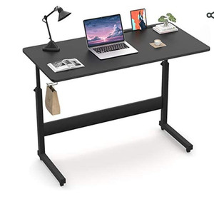lot 42011 image: Armocity Height Adjustable Desk, 39 Manual Standing Desk Small Mobile Rolling Computer Desk with Wheels and Hook, Portable Laptop Table for Home Office Living Room Bedroom, Black