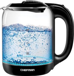 lot 42020 image: Chefman 1.7 Liter Electric Glass Tea Kettle w Auto Shut-Off - Black