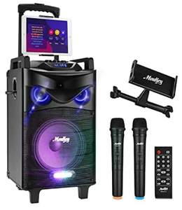 lot 42057 image: Moukey Karaoke Machine Speaker,540W Peak Power Bluetooth 5.0 Karaoke System-PA Stereo with 10 Subwoofer, DJ Lights,2 Microphone,1 Tablet Holder,Rechargeable,Recording,MP3USBSD(RMS 160W to 540W  (Retails $239)