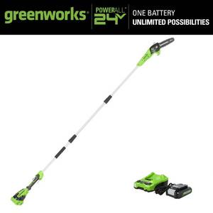 lot 42071 image: Greenworks - 8 in. 24-Volt Polesaw (2.0Ah Battery and Charger Included) - BlackGreen