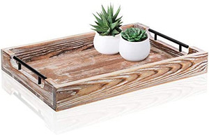lot 42077 image: Large Ottoman Tray with Handles - 16.5x12 - Coffee Table Tray - Rustic Tray for Ottoman - Wooden Trays for Coffee Table - Wooden Serving Trays for Ottomans - Ottoman Trays Home Decor - Farmhouse