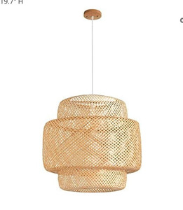 lot 42080 image: DANGGEOI Bamboo Pendant Light Fixtures, Natural Material Bamboo Chandelier with Wood Canopy, Hand Woven Rattan Pendant Light for Kitchen Island, Living Room, Dining Room, 19.7 W x 19.7 H
