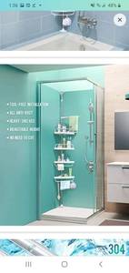 lot 42450 image: ADOVEL 4 Layer Corner Shower Caddy, Adjustable Shower Shelf, Constant Tension Stainless Steel Pole Organizer, Rustproof 3.3 to 9.8ft