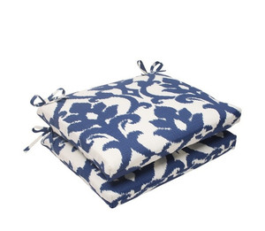 lot 42611 image: Set of 2 Navy Victorian Floral Outdoor Patio Squared Seat Cushions 18.5