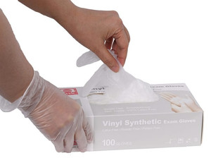 lot 43000 image: Vinyl Synthetic Disposable Exam Gloves Box of 100  10 boxescase