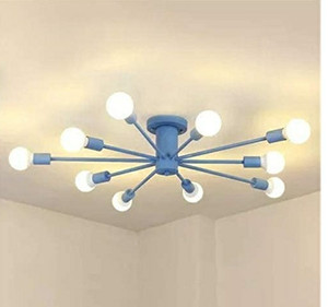 lot 43034 image: RUNNUP Contemporary Colorful Nordic Semi-Flush Mount Sputnik Ceiling Light 10 Lights Chandelier Light Metal Suspension Light for Kitchen Living Room Dining Room, Blue