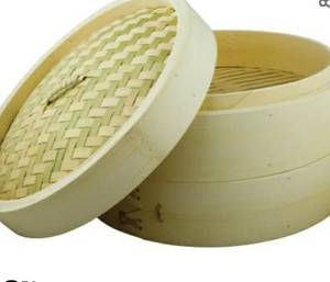 lot 43039 image: Swift Spice 25 cm 10-inch Bamboo Steamer Set with 2 Layers and lid