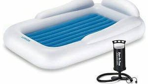 lot 43049 image: Lunvon Baby Kids Inflatable Portable Air Mattress w Pump & Travel Bag, Open Box