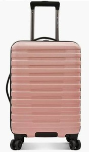 lot 43064 image: U.S. Traveler Boren Polycarbonate Hardside Rugged Travel Suitcase Luggage with 8 Spinner Wheels, Aluminum Handle, Pink