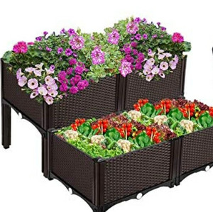 lot 43070 image: Set of 4 Plastic Raised Garden Bed Kit, Self Watering Planters Box