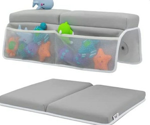 lot 43072 image: Baby Bath Kneeler and Elbow Rest Pad Set - Thickest Bathtub Kneeler Pad with Memory Foam and Bath Toys Organizer - Ideal Bath Kneeling Pad for Bathing Baby - Relieve your Knees and Elbows - Toodly
