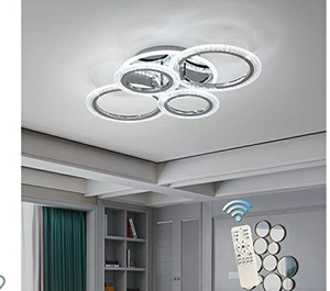 lot 43090 image: Garwarm Modern Ceiling Light 58W Dimmable Flush Mount LED Ceiling Lamp 4 Rings Acrylic Ceiling Chandelier for Living Room Dining Room Bedroom, Chrome