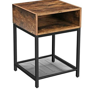 lot 43097 image: VASAGLE Nightstand, End Table with Open Compartment and Mesh Shelf, Night Table, Bedroom, Easy Assembly, Space-Saving, Industrial, Rustic Brown and Black ULET46X