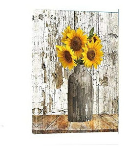 lot 43103 image: Amoy Art - Bathroom Canvas Wall Art Rustic Sunflower on Wood Pictures Painting -12 x 16 Sunflowers Vintage Wood Background Rustic Canvas Prints Framed for Home Bedroom Wall Decor