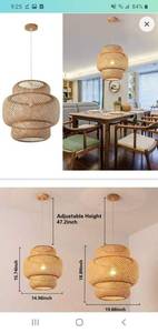 lot 45541 image: DANGGEOI Hand-Woven Bamboo Pendant Light, Rattan Handwoven Pendant Lamp, Natural Chandeliers Domed Shape Woven Light 1 Light Hanging Light for Kitchen Farmhouse Beige (14.96 x 15.71inch)