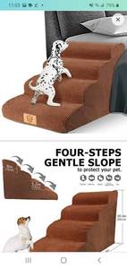 lot 45557 image: Topmart High Density Foam Dog Steps 4 Tiers, Extra Wide Deep Pet Steps, Non-Slip Pet Stairs, Dog Ramp for Bed, Soft Foam Dog Ladder, Best for Older Dogs Injured, Older Pets, Cats with Joint Pain