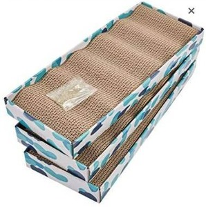 lot 45570 image: PEEKAB Cat Scratcher Cardboard Reversible Cat cat Scratch Pad Kitty Corrugated Scratching Bed Catnip Included (3 Pack)