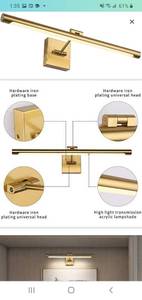 lot 45577 image: LED Picture Light Fixtures 24.4 Inches, Full Metal Artwork Wall Lamp with Single Swing Arm, 14W (70W Eqv.), Hardwire Connection, Non-Dimmable, 3000K Warm White, CRI80, Golden-Like Brass Finish