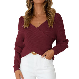 lot 45589 image: Womens Elegant Solid Color V Neck Cross Front Tops Temperament Commuter Office Long Sleeve Tops