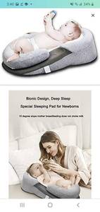 lot 45600 image: Baby Stereotypes Bed Baby Anti-Spit Milk Slope PillowComfortable Infant Sleeper Bed with Head Shaping Cushion, Baby Nest Portable Bed for Baby Anti Rollover Mattress Pillow for Home Travel  (Light Grey)