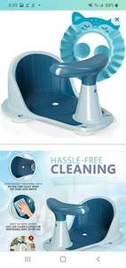 lot 45613 image: Baby Bath Seat with Suction Cups and Backrest for Infants - with Baby Shower Cap (Blue)
