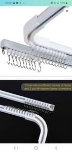 lot 45622 image: SOLOKOS Room Divider Ceiling Track Set for Curtains with Hooks, Corner Connectors(Set of 2) and top Brackets Curtain Rail System (6-9 ft Track Set)