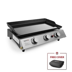 lot 21722 image: Royal Gourmet PD1300 3-Burner 27,000-BTU Portable Gas Grill Griddle, Outdoor Camping, Tailgating- Retail $136