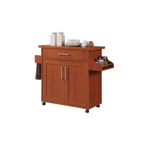 lot 21724 image: Hodedah HIK78 CHERRY Kitchen Island With Spice Rack & Towel Rack