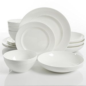lot 21727 image: Gibson Elite 99846.16RM Embossed Bone China 16 PIece Double Bowl Dinnerware Set White