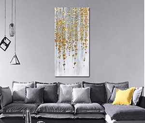 lot 21754 image: Yotree Paintings, 24x48 Inch Painting Oil Hand Painting Silver-gold Flowers Paintings 3D Hand-Painted On Canvas Retail $109