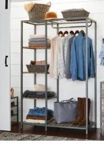 lot 21758 image: Better Homes & Gardens Farmhouse Grey Wood and Metal Garment Rack