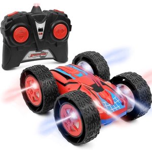 lot 21764 image: Click N Play Remote Control RC Double Sided Superior Stunt Race Car, Flashing Lights, Spins 360 Degrees.