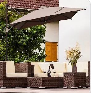 lot 21815 image: 9X7 Ft Rectangular Offset Cantilever Umbrella, Cocoa- Retail $249.99