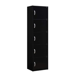 lot 21817 image: Hodedah 5 Shelf 5 Door Bookcase in Black