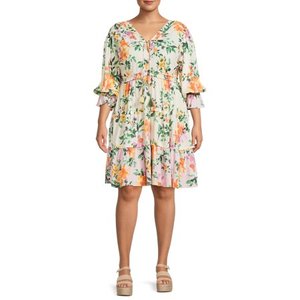 lot 23084 image: Romantic Gypsy Womens Plus Size Tassel-Front Elastic Waist Long Sleeve Dress- 3X