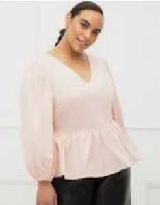 lot 23102 image: V-Neck Puff Sleeve Peplum Top- Size 18