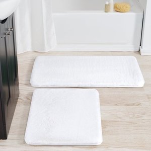 lot 23112 image: Better Homes & Gardens 2 Piece White Faux Rabbit Fur Bath Rug Set
