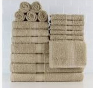 lot 23119 image: 18 Pc Bath Towel Set, Tan