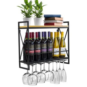 lot 34772 image: Industrial Wine Racks Wall Mounted with 5 Stem Glass Holder