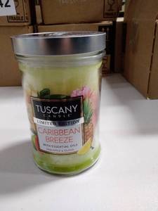lot 3272 image: Tuscany Caribbean Breeze 18 Oz candle with essential oils