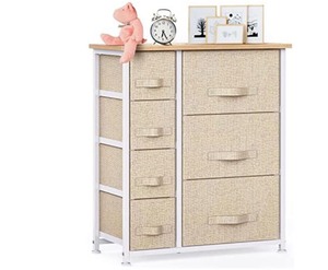 lot 1017 image: 7 Drawer Fabric Dresser Storage Tower, Dresser Chest with Wood Top and Easy Pull Handle, Organizer Unit for Closets, Bedroom, Nursery Room, Office by Pipishell