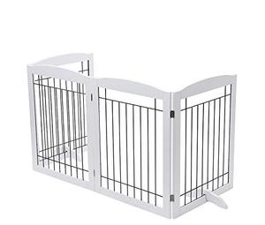 lot 1019 image: PAWLAND 96-inch Extra Wide Dog gate for The House, Doorway, Stairs, Freestanding Foldable Wire Pet Gate, Set of Support Feet Included (White, 30 Height-4 Panels)
