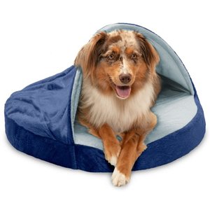 lot 1038 image: FurHaven Pet Dog Bed Orthopedic Microvelvet Snuggery Burrow Pet Bed for Dogs & Cats, Navy, 26-Inch