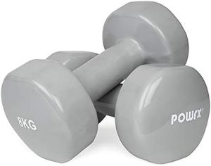 lot 1042 image: POWRX Vinyl Dumbbell Sets 0.5kg - 10kg  1lbs-22lbs Various Colors - Ideal hand weights sets for women, 8.6 long and 1.8 inches in diameter, 2 x 8 kg, Grey